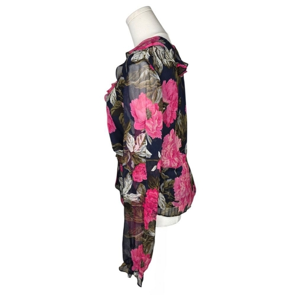 Anne Klein Y2K Vintage 100% Silk Floral Wrap Blouse – Sheer & Feminine Size 12 - Picture 5 of 15
